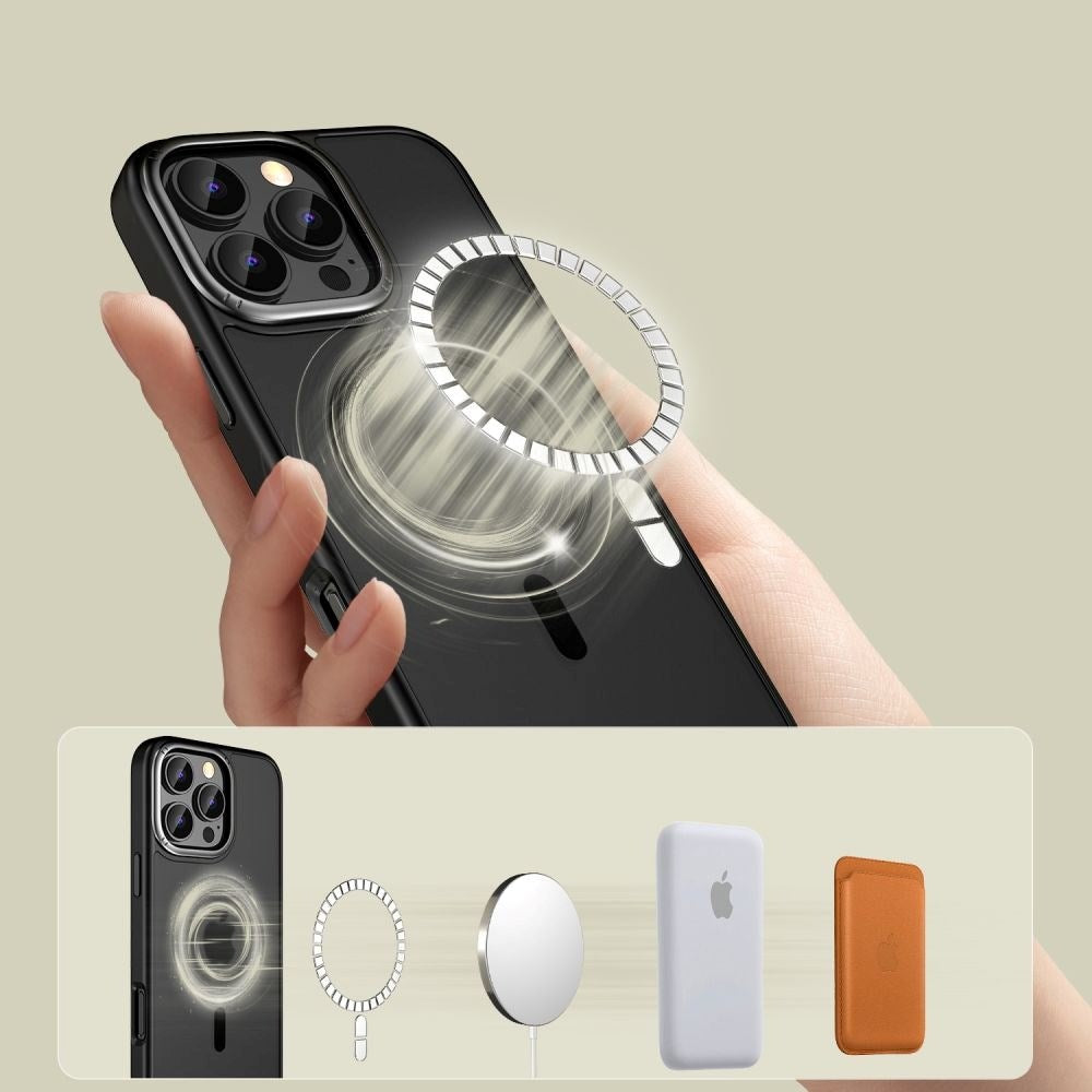 Tech-Protect iPhone 16 Pro MagEdge Hybrid Bagside Cover m. Kamerabeskyttelse - MagSafe Kompatibel - Gennemsigtig / Mat Sort
