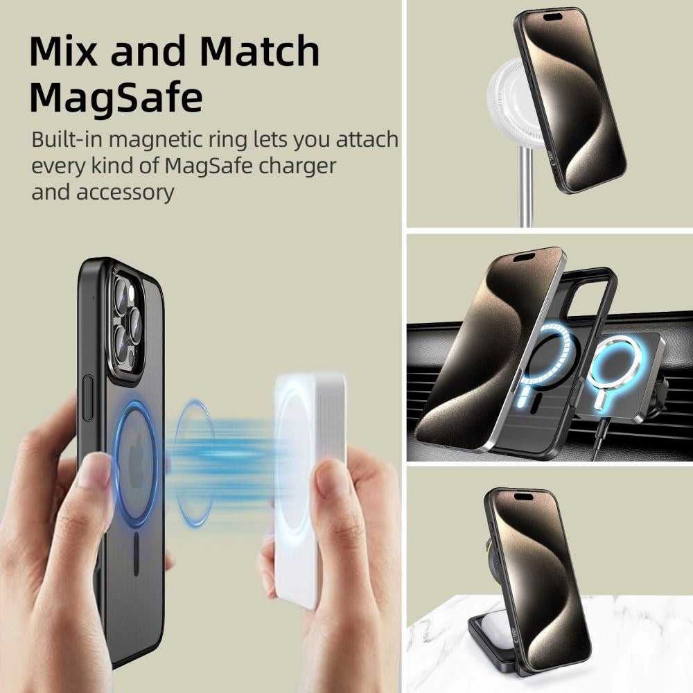 Tech-Protect iPhone 16 Pro Max MagEdge Hybrid Bagside Cover m. Kamerabeskyttelse - MagSafe Kompatibel - Gennemsigtig / Mat Sort