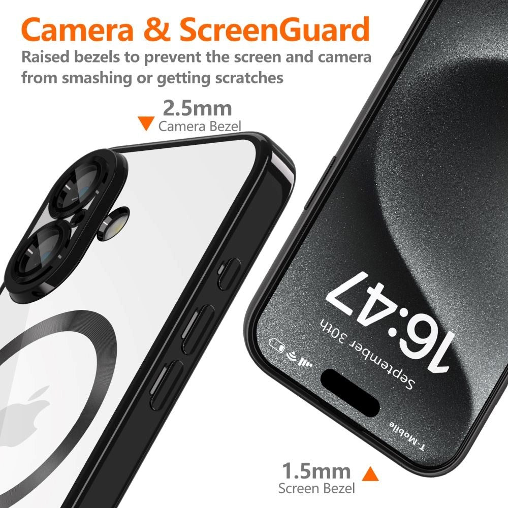 Tech-Protect iPhone 16 Magmat Bagside Cover - MagSafe Kompatibel - Gennemsigtig / Blank Sort