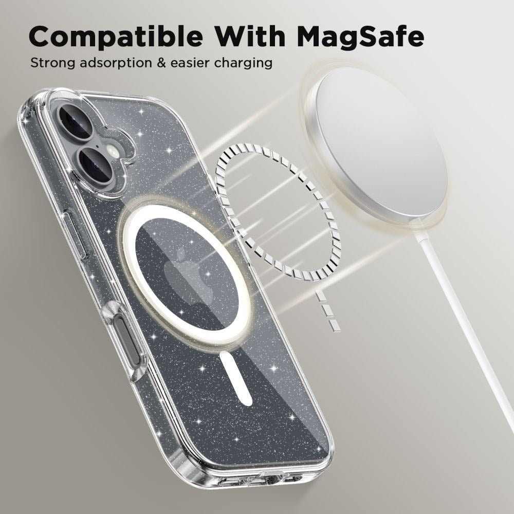 Tech-Protect iPhone 16 Flexair Hybrid Mobil Cover - MagSafe Kompatibel - Gennemsigtig / Glitter