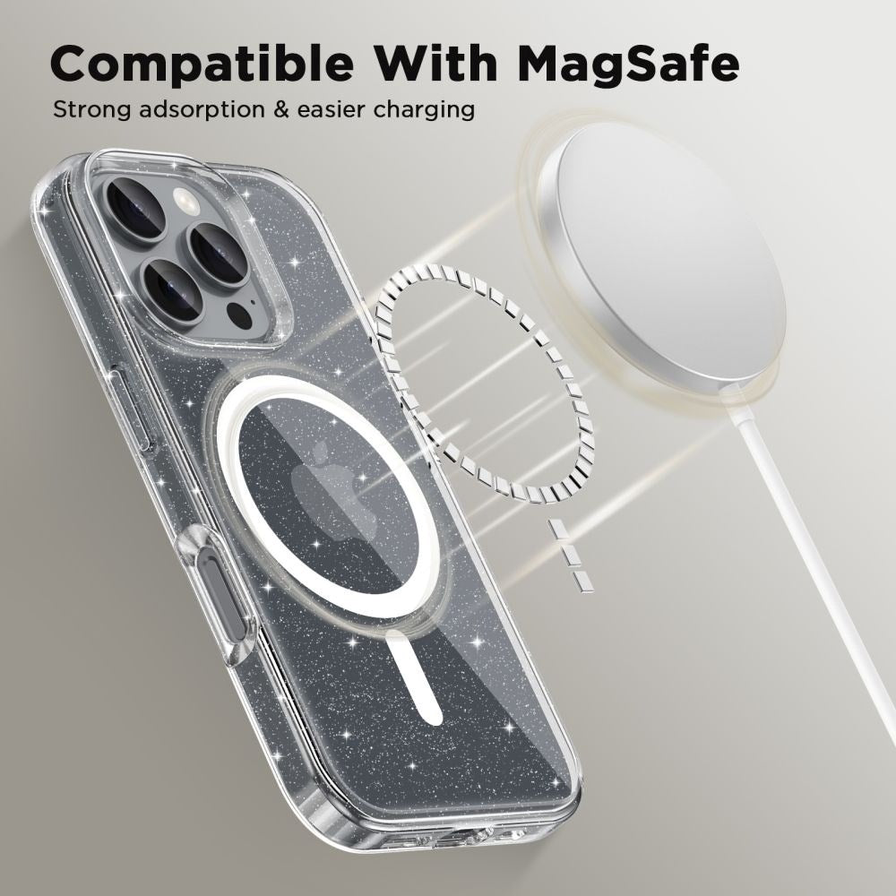Tech-Protect iPhone 16 Pro Flexair Hybrid Mobil Cover - MagSafe Kompatibel - Gennemsigtig / Glitter