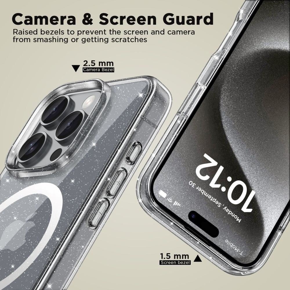 Tech-Protect iPhone 16 Pro Flexair Hybrid Mobil Cover - MagSafe Kompatibel - Gennemsigtig / Glitter