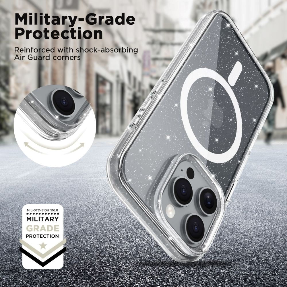 Tech-Protect iPhone 16 Pro Flexair Hybrid Mobil Cover - MagSafe Kompatibel - Gennemsigtig / Glitter