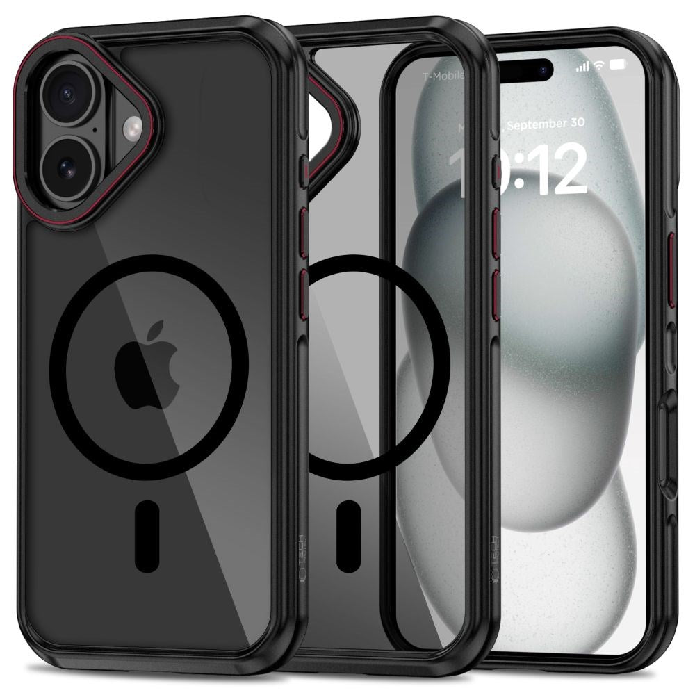 Tech-Protect iPhone 16 Maghybrid Bagside Cover - MagSafe Kompatibel - Sort / Rød