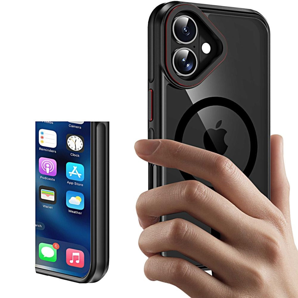 Tech-Protect iPhone 16 Maghybrid Bagside Cover - MagSafe Kompatibel - Sort / Rød