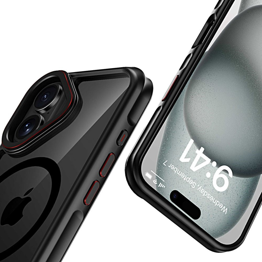 Tech-Protect iPhone 16 Maghybrid Bagside Cover - MagSafe Kompatibel - Sort / Rød