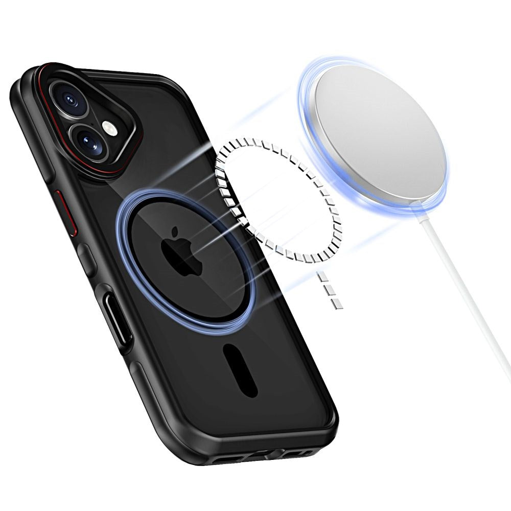 Tech-Protect iPhone 16 Maghybrid Bagside Cover - MagSafe Kompatibel - Sort / Rød