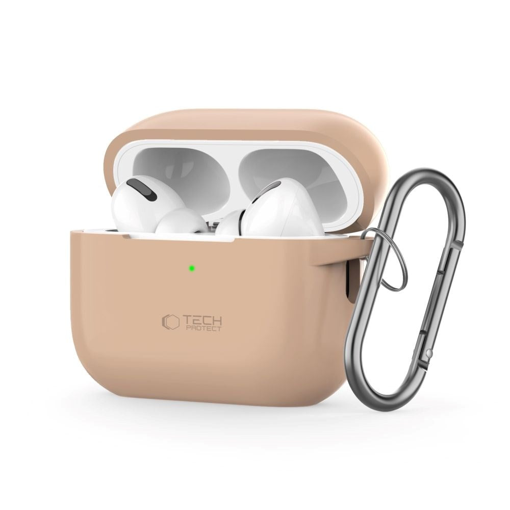 Tech-Protect Silikone Cover Apple AirPods Pro (1. & 2. Gen) m. Karabinhage - Beige