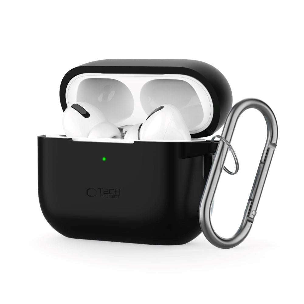 Tech-Protect Silikone Cover Apple AirPods Pro (1. & 2. Gen) m. Karabinhage - Sort