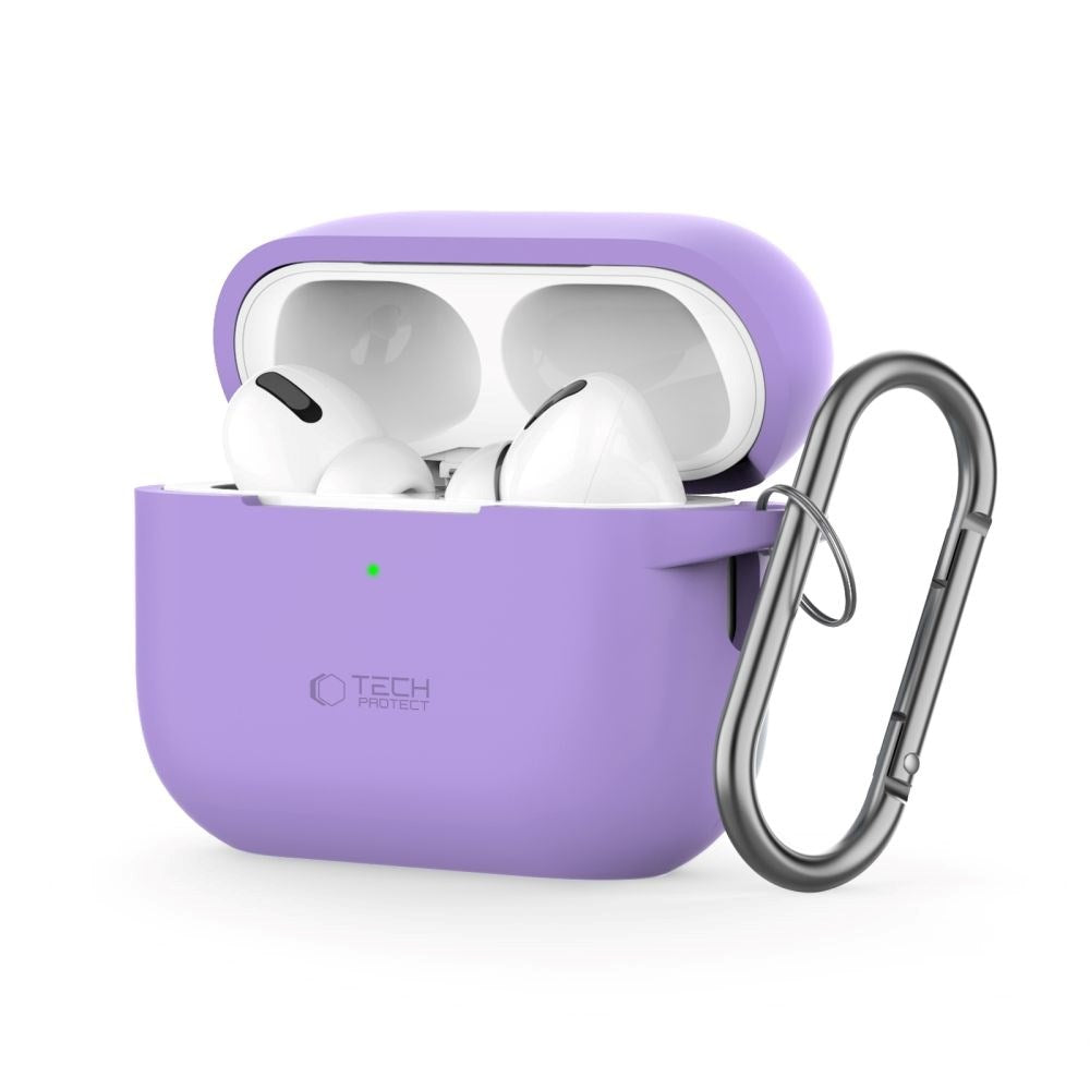 Tech-Protect Silikone Cover Apple AirPods Pro (1. & 2. Gen) m. Karabinhage - Lilla