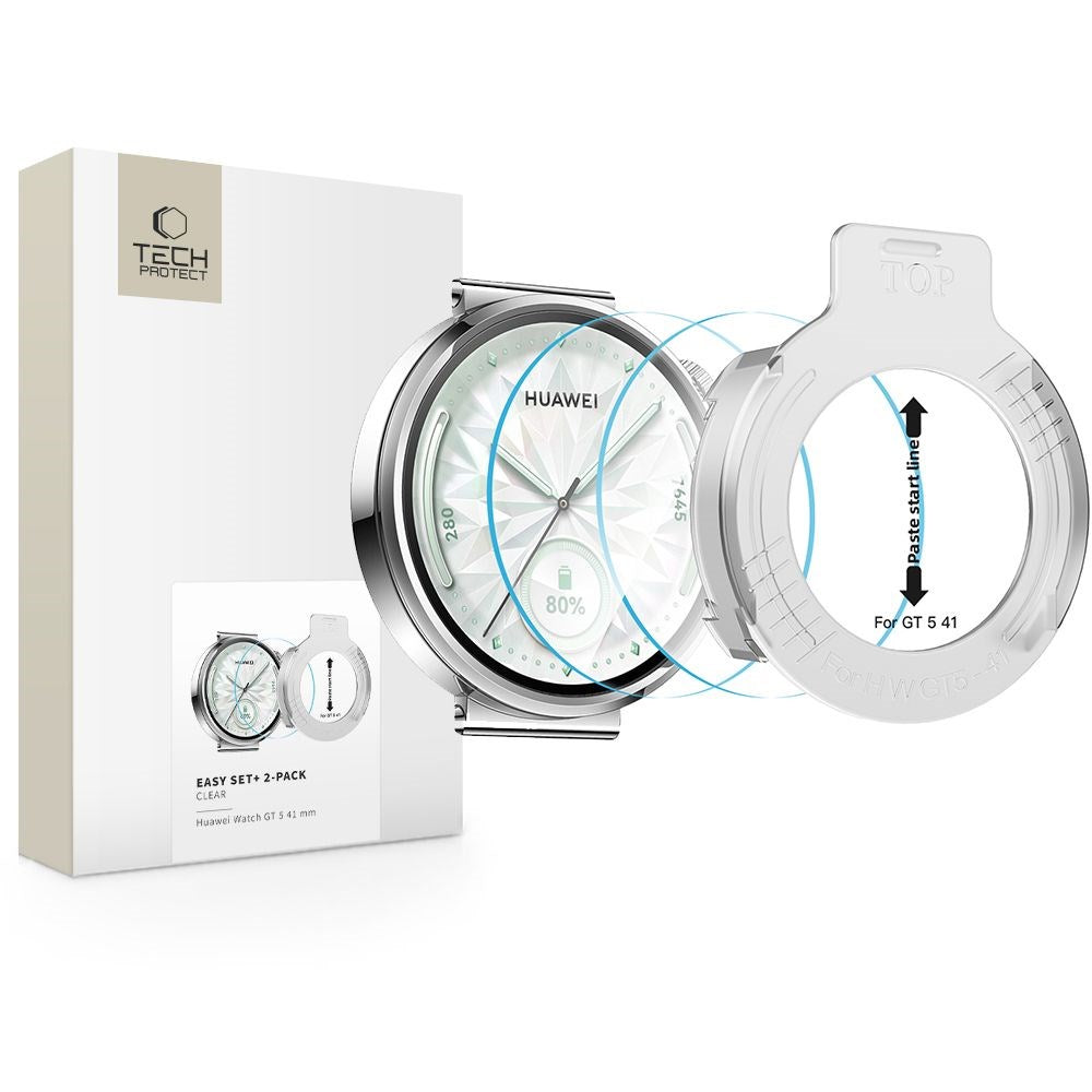 Tech-Protect Easy Set+ Huawei Watch GT 5 (41mm) Skærmbeskyttelsesglas - inkl. Installationsramme - 2 stk. - Gennemsigtig