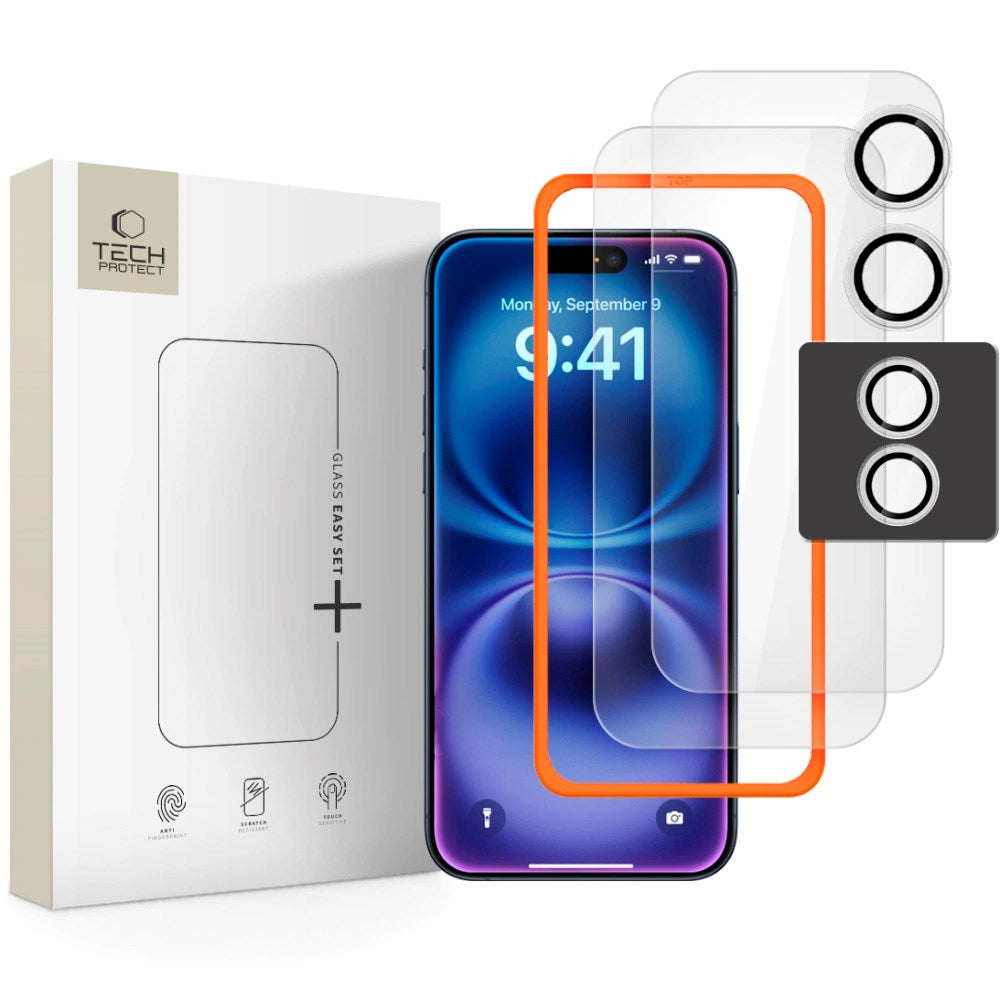Tech-Protect - iPhone 17 - Easy Set+ Beskyttelsessæt m. Skærmbeskyttelsesglas & Kameralinsebeskyttelsesglas - Gennemsigtig