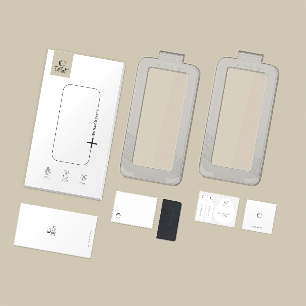 Tech-Protect - iPhone Air - Quick Set+ Skærmbeskyttelsesglas - 2 stk - Gennemsigtig / Sort Kant