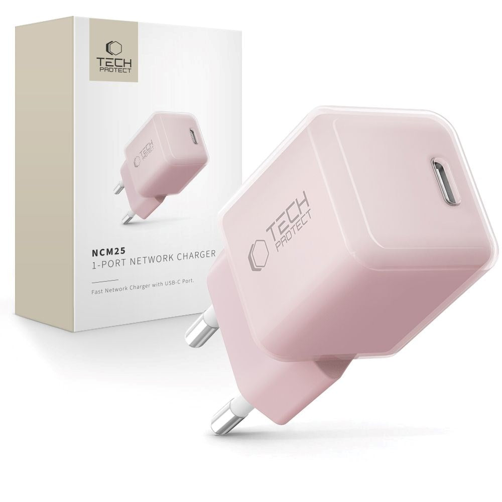 Tech-Protect Vægoplader m. 25W - 1 x USB-C (PD) - Lyserød