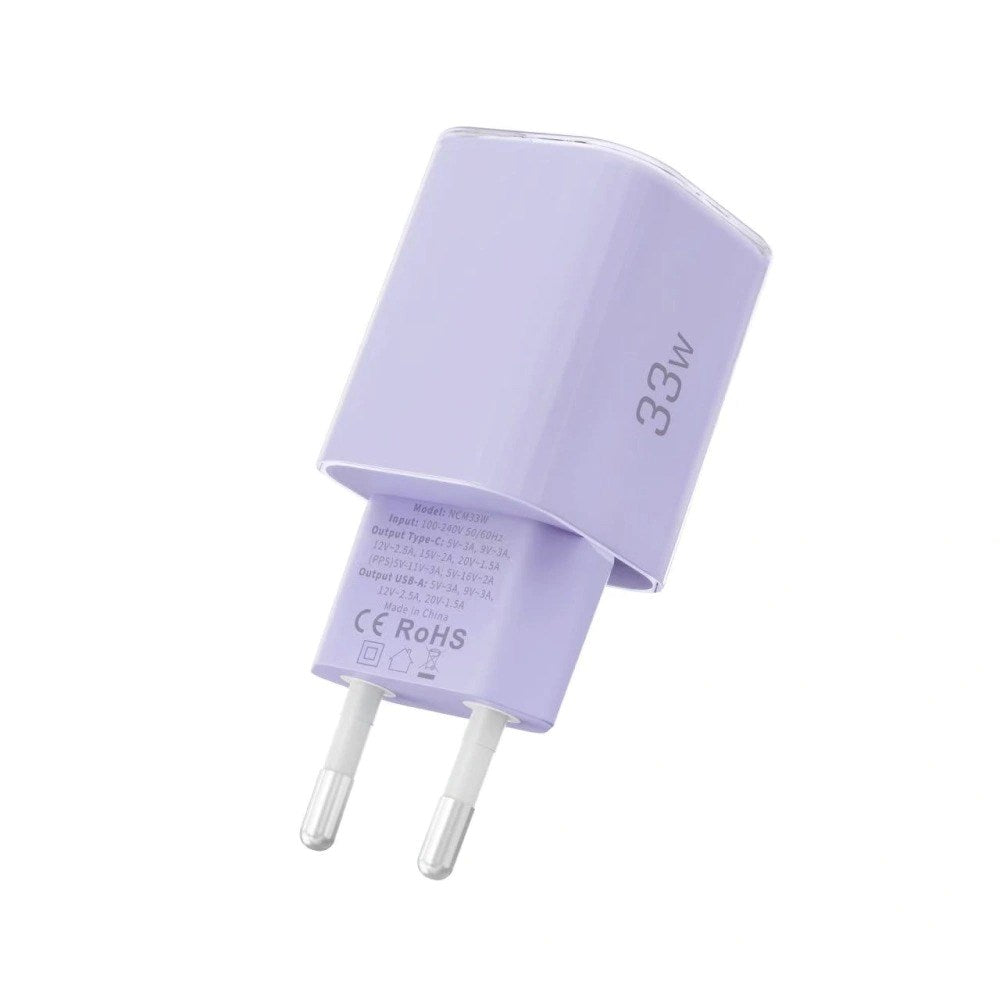 Tech-Protect 33W Vægoplader - 1x USB-A / 1x USB-C - Lilla