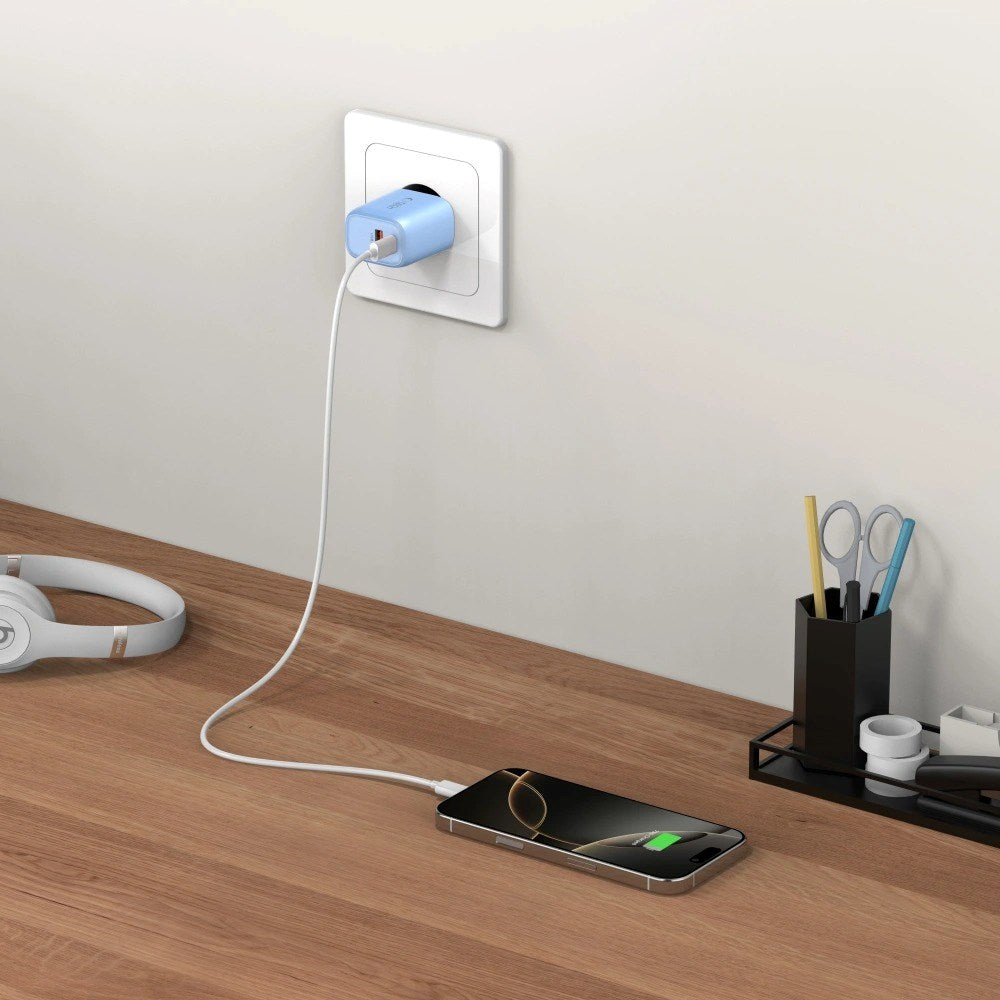 Tech-Protect Vægoplader m. 20W - 1 x USB-A (QC) & 1 x USB-C (PD) - Blå