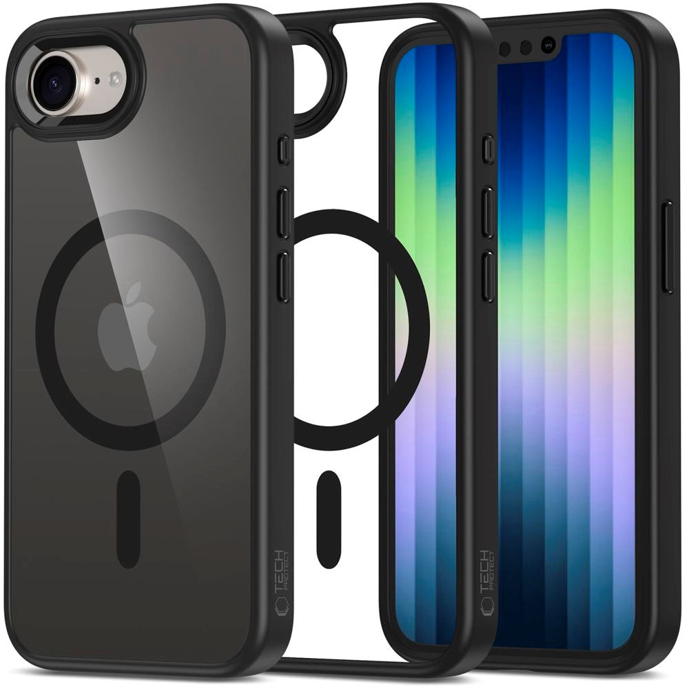 iPhone 16e - Tech-Protect Magmat Cover - MagSafe Kompatibel - Gennemsigtig / Sort