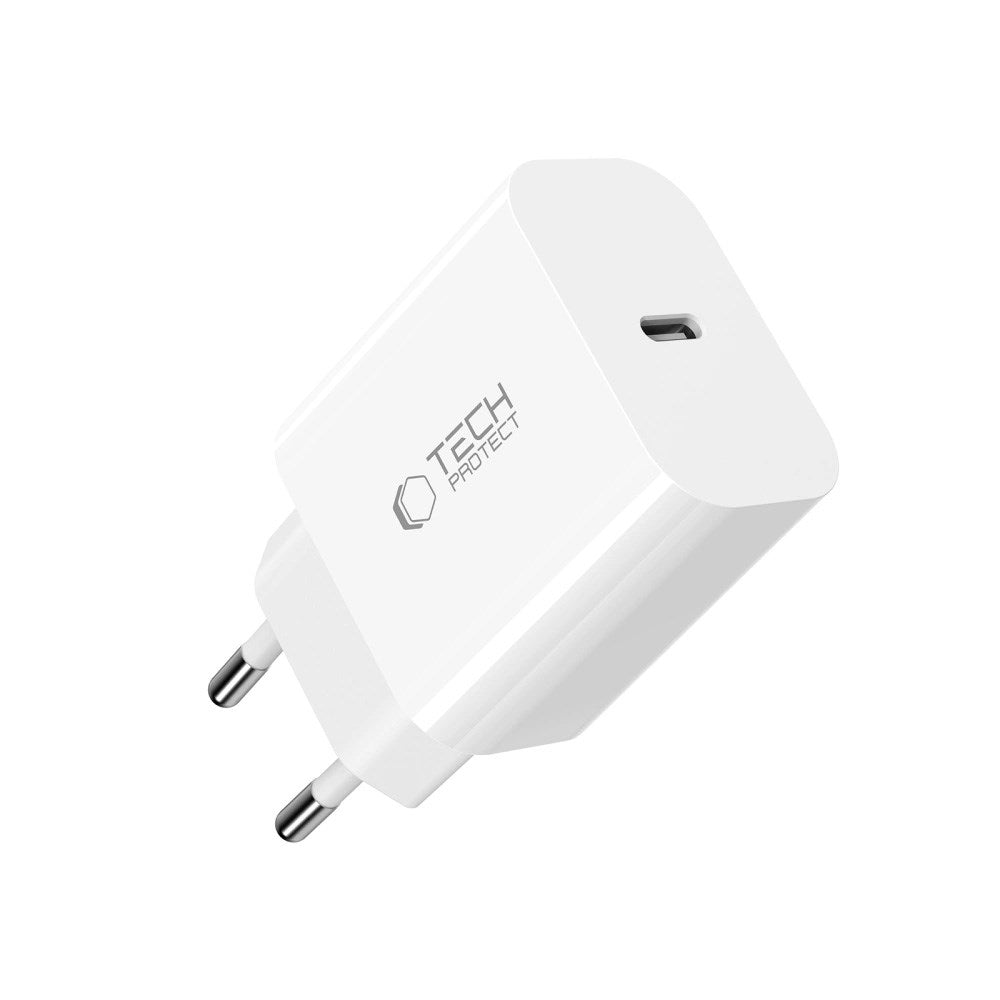Tech-Protect - 20W Vægoplader m. 1 x USB-C Kabel - Hvid