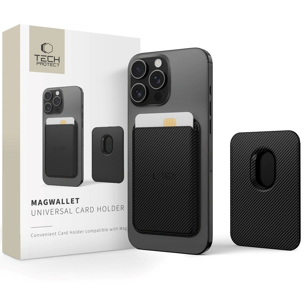 Tech-Protect MagWallet Kortholder - Kunstlæder - MagSafe Kompatibel - Sort Carbon