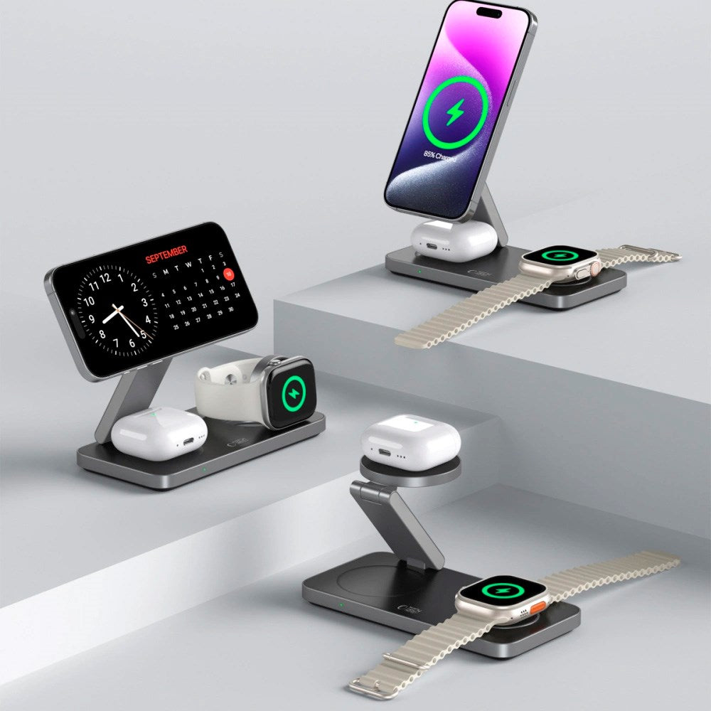 3-i-1 MagSafe Trådløs Oplader - Tech-Protect - 15W - Sort