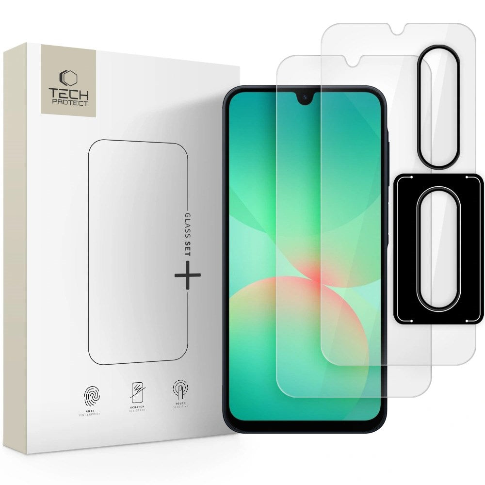 Samsung Galaxy A26 (5G) - Tech-Protect Glass Set+ Beskyttelsessæt m. Hærdet Skærmbeskyttelsesglas & Hærdet Kameralinsebeskyttelsesglas - 3 stk - Gennemsigtig