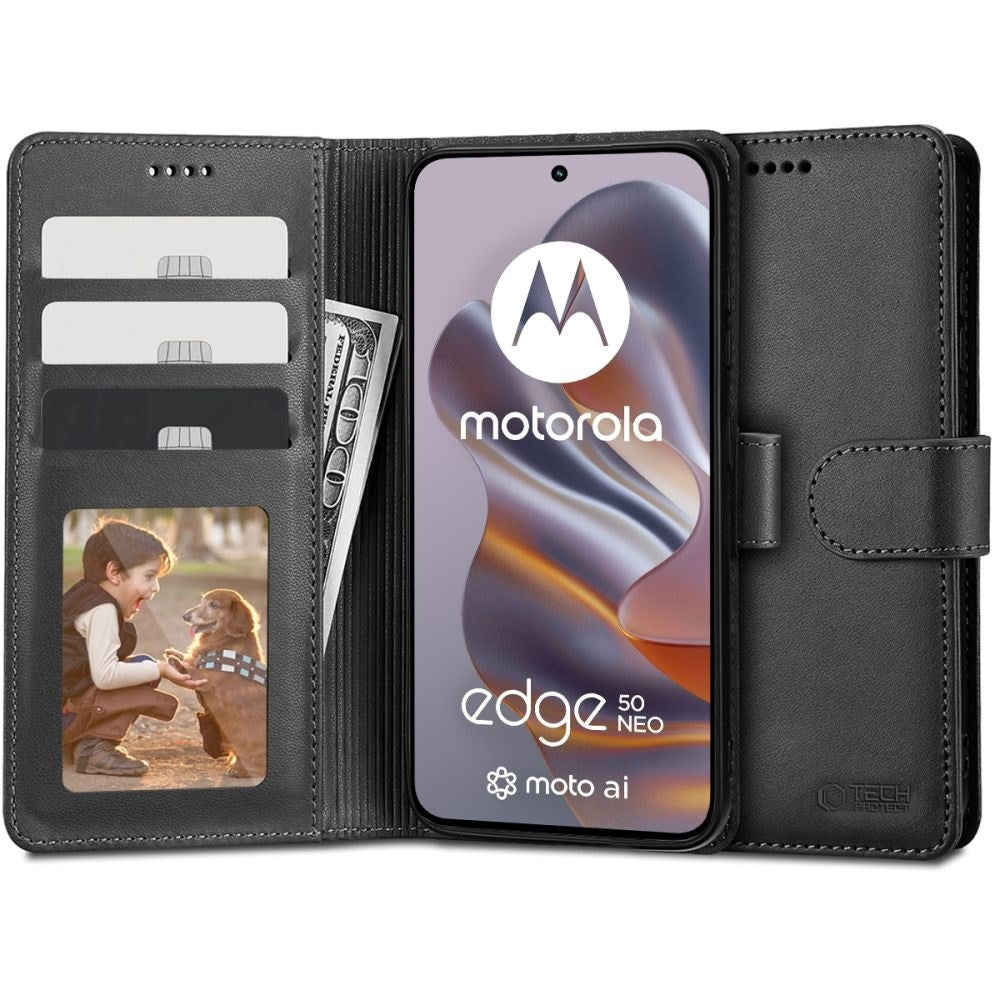Motorola Edge 50 Neo Tech-Protect Wallet Flip Case m. Pung - Sort