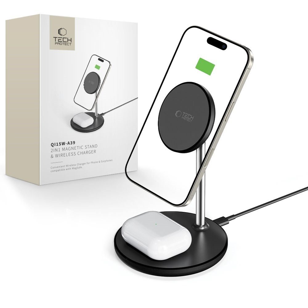 Tech-Protect 2i1 MagSafe Trådløs Oplader Qi15W-A39 - Sort