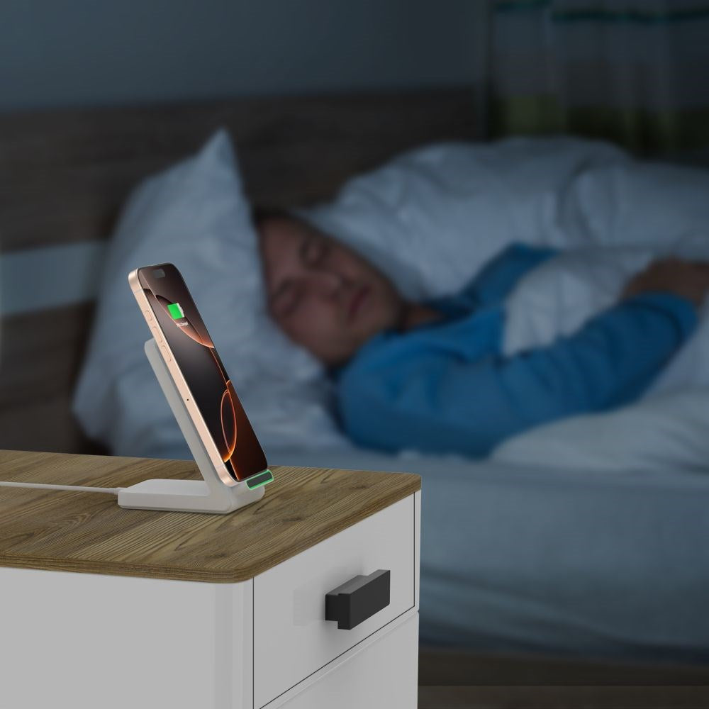 Tech-Protect Qi-15W-A40 Trådløs Hurtigoplader med Holder - Hvid