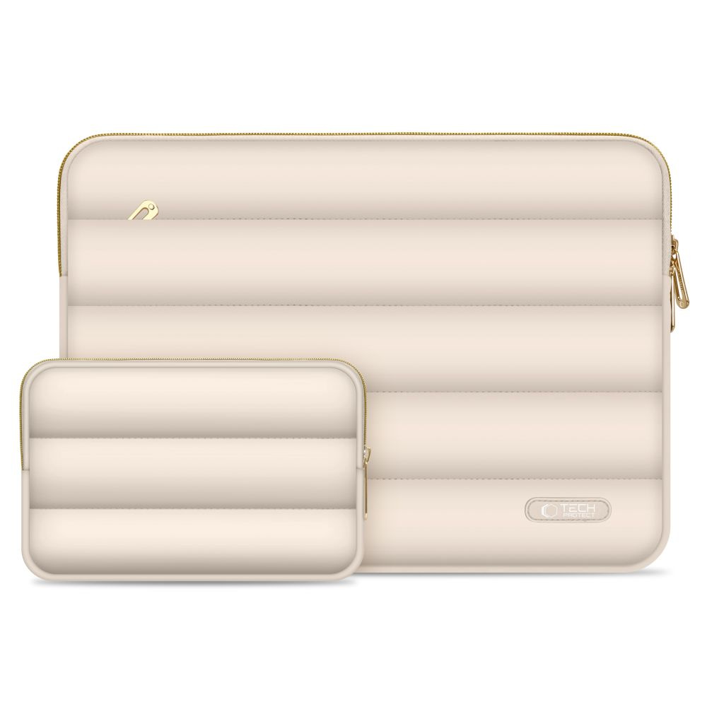 Tech-Protect Puffy - MacBook / Laptop 13-14" Sleeve m. Lille Taske - Beige