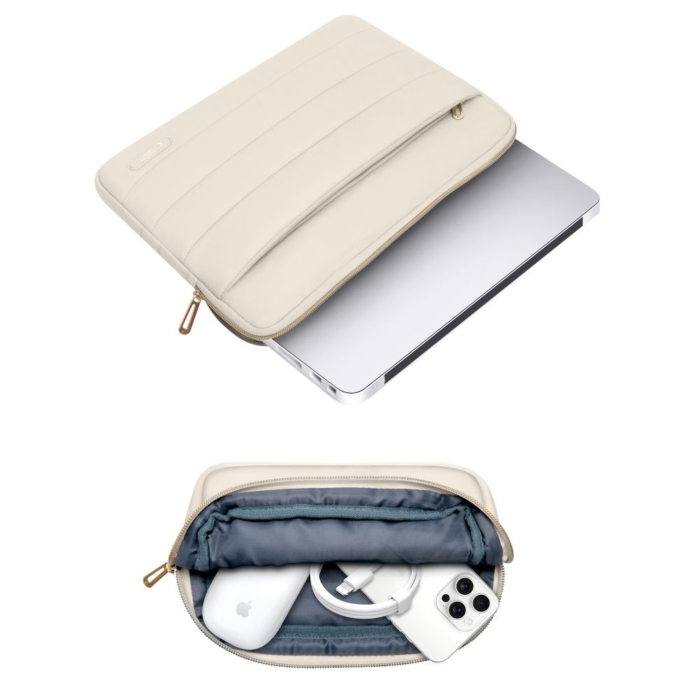 Tech-Protect Puffy - MacBook / Laptop 13-14" Sleeve m. Lille Taske - Beige