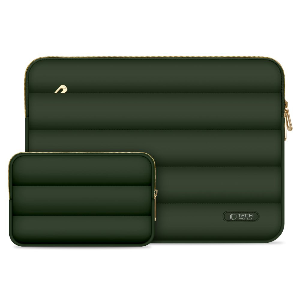 Tech-Protect Puffy - MacBook / Laptop 15-16" Sleeve m. Lille Taske - Grøn