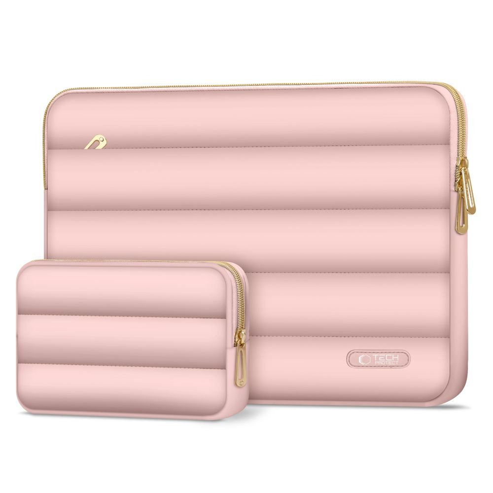 Tech-Protect Puffy - MacBook / Laptop 15-16" Sleeve m. Lille Taske - Lyserød