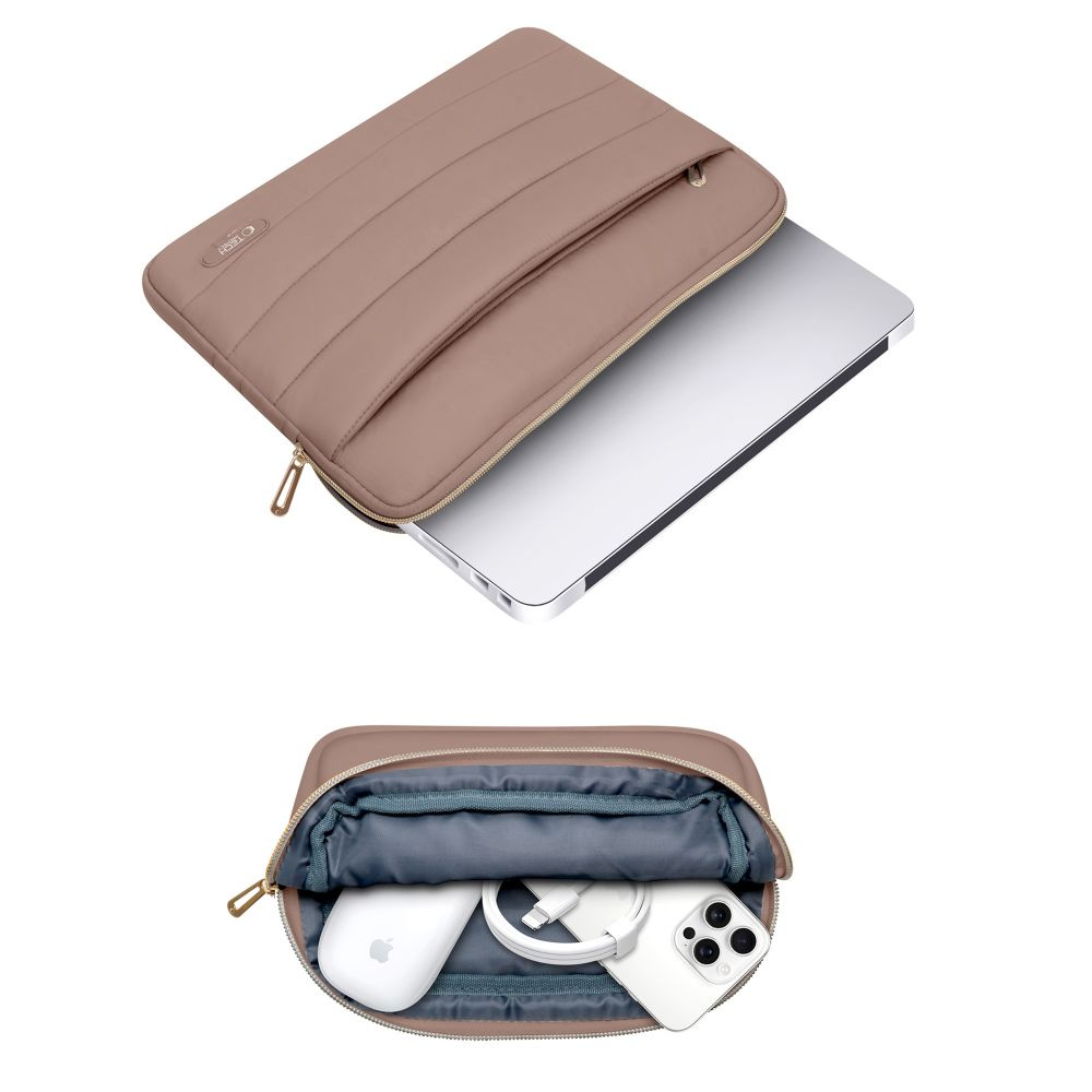 Tech-Protect Puffy - MacBook / Laptop 15-16" Sleeve m. Lille Taske - Brun