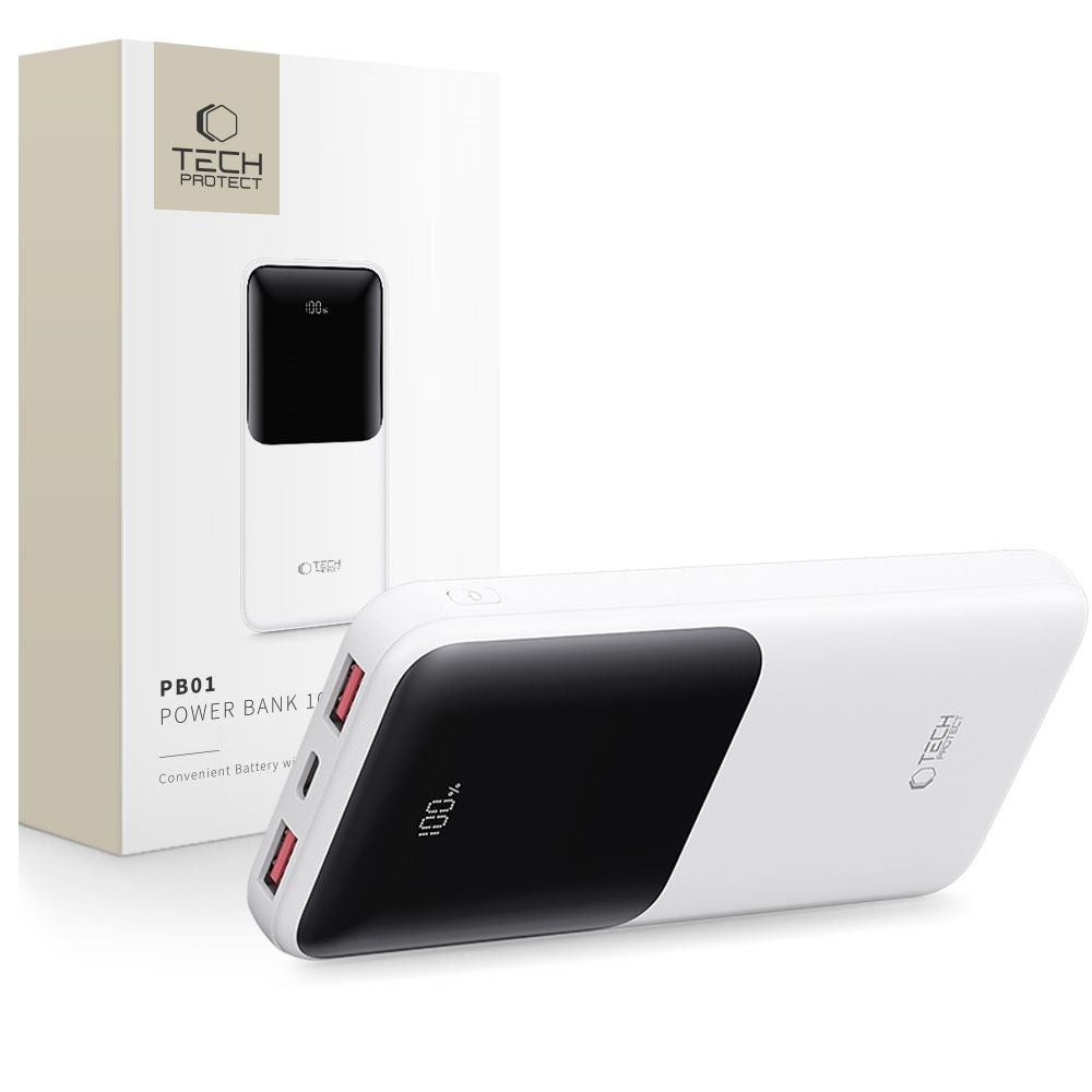 Tech-Protect 10000mAh Powerbank – Kraftfuld og kompakt opladning - Hvid