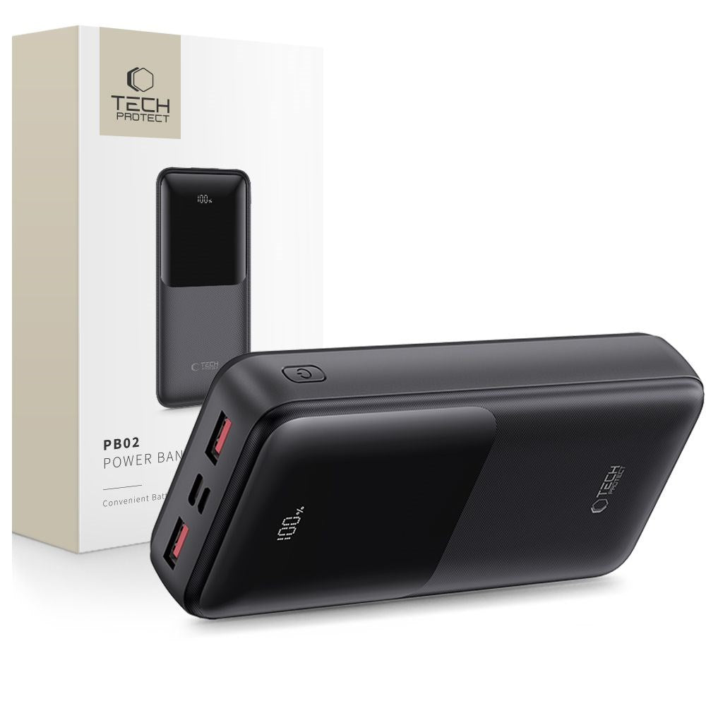 Tech-Protect 20000mAh Powerbank – Kraftfuld og kompakt opladning - Sort