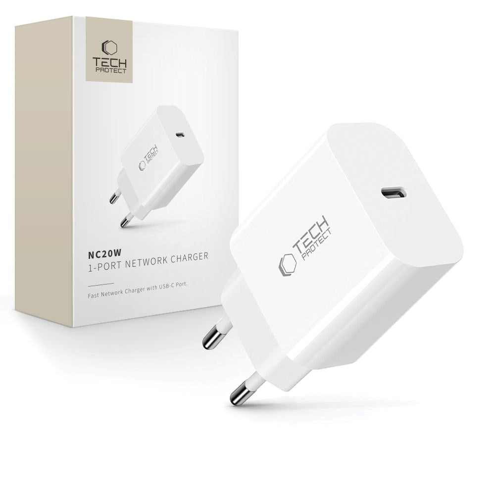 Tech-Protect PD 20W USB-C Vægoplader - Hvid