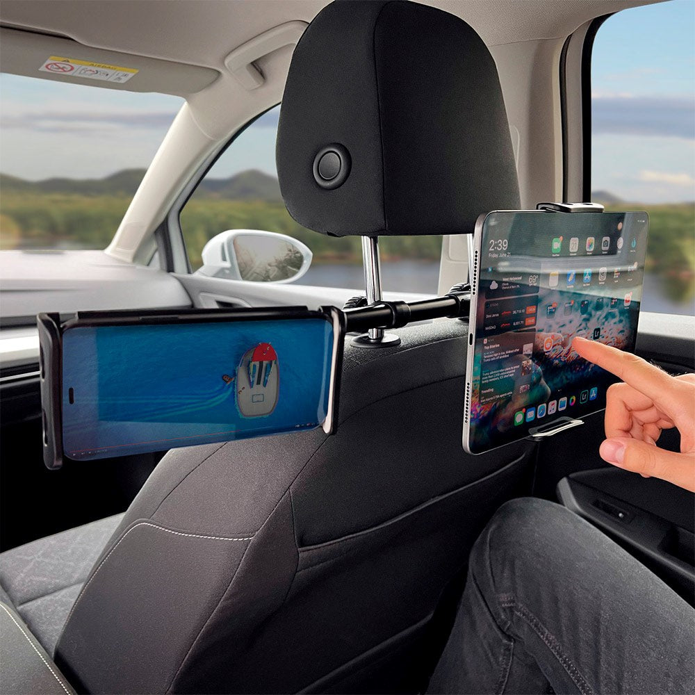 Wozinsky Dual Mobilholder Til Bilens Nakkestøtte - Max Størrelse: 125 - 205mm - Sort