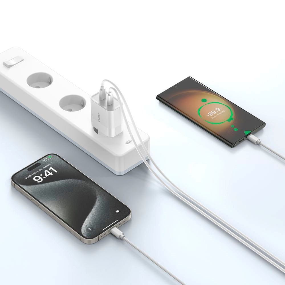 20W Vægoplader m. 2 x USB-C fra Tech-Protect - Hvid