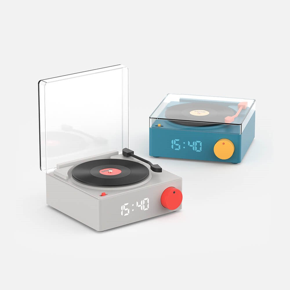 MOB - Trådløs Højtaler m. Vækkeur - Vinyl Retro - Blå