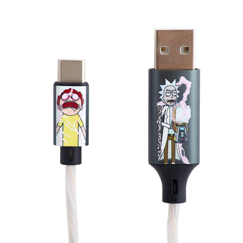 USB-A til USB-C Kabel 1.2 Meter - Rick & Morty Light Up - Sort / Multi