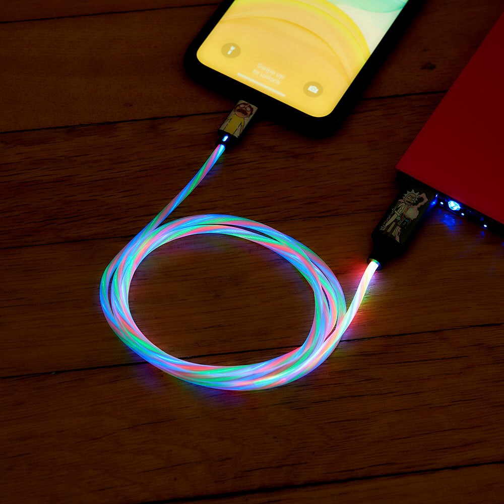 USB-A til USB-C Kabel 1.2 Meter - Rick & Morty Light Up - Sort / Multi