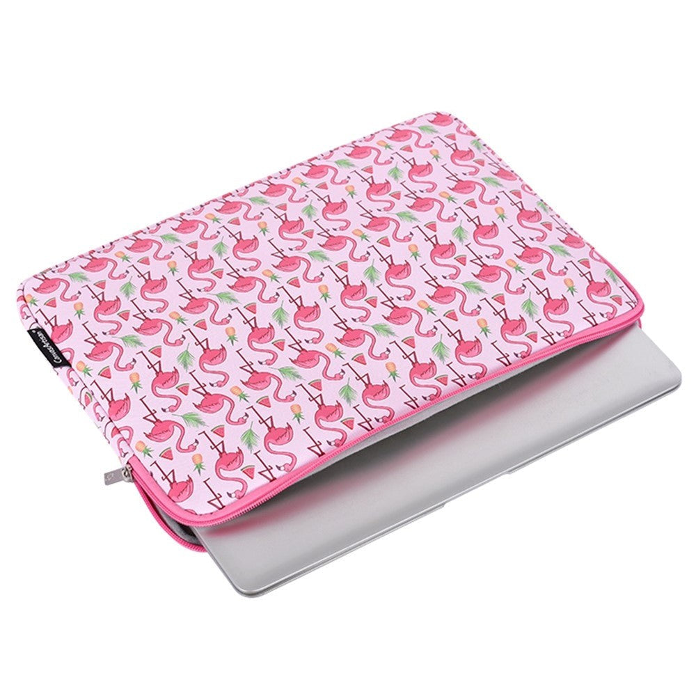 CanvasArtisan Kunstlæder Sleeve m. Flamingo Motiv Til Bærbar PC / Macbook 14" - (37 x 26.5 x 2 cm) - Lyserød