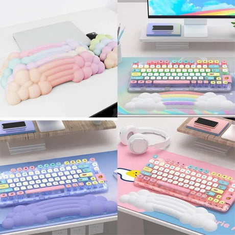 Håndledsstøtte til Keyboard m. Skyer & Regnbue Design - Pink