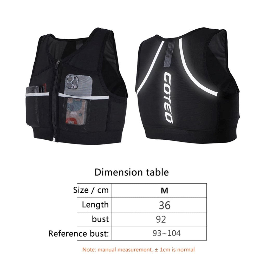 Vest m. Reflekser og Lommer - Str. Medium - Sort