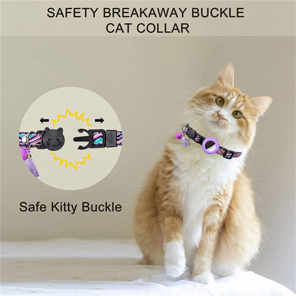 Kattehalsbånd med AirTag Cover & Kvast - Lilla