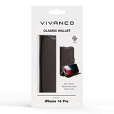 iPhone 16 Pro Vivanco Classic Wallet Læder Flip Cover m. Pung - Sort