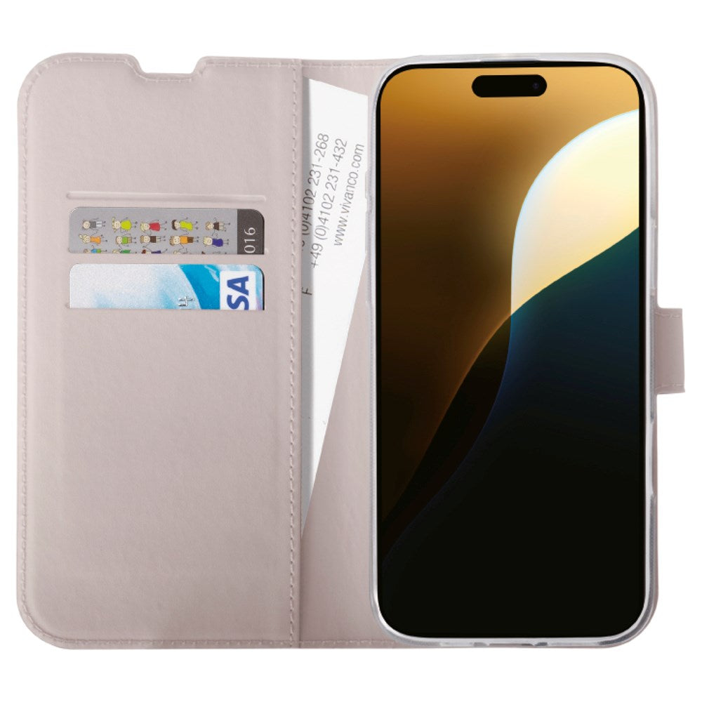 iPhone 16 Pro Max Vivanco Classic Wallet Læder Flip Cover m. Pung - Greige