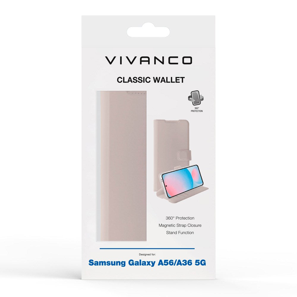 Samsung Galaxy A56 (5G) / A36 (5G) - Vivanco Classic Wallet Flip Cover - Pung - Taupe
