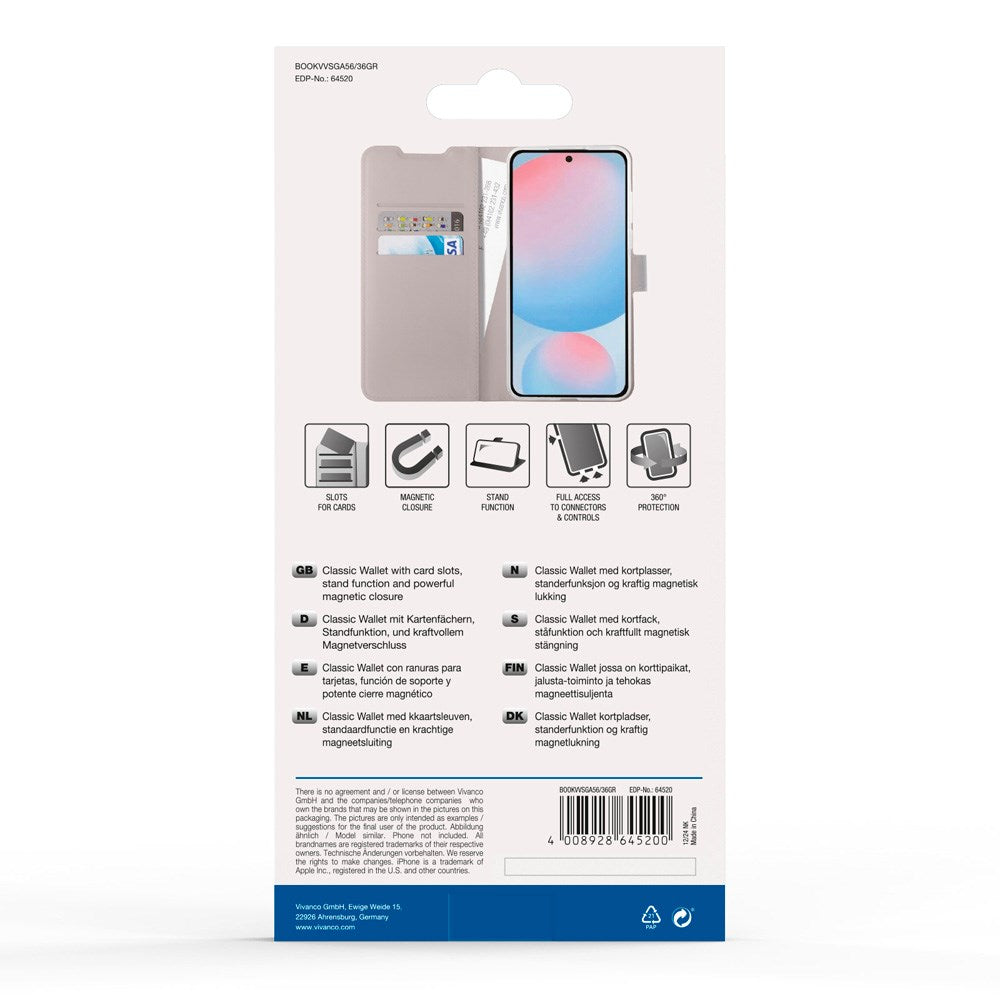 Samsung Galaxy A56 (5G) / A36 (5G) - Vivanco Classic Wallet Flip Cover - Pung - Taupe