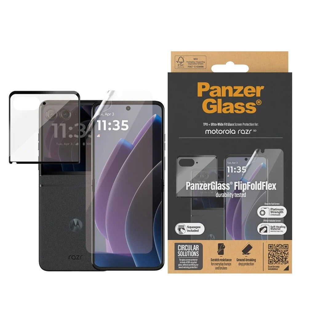PanzerGlass - 2-i-1 Skærmbeskytter i Glas & Film - Motorola Razr 50 - Gennemsigtig/Sort Kant